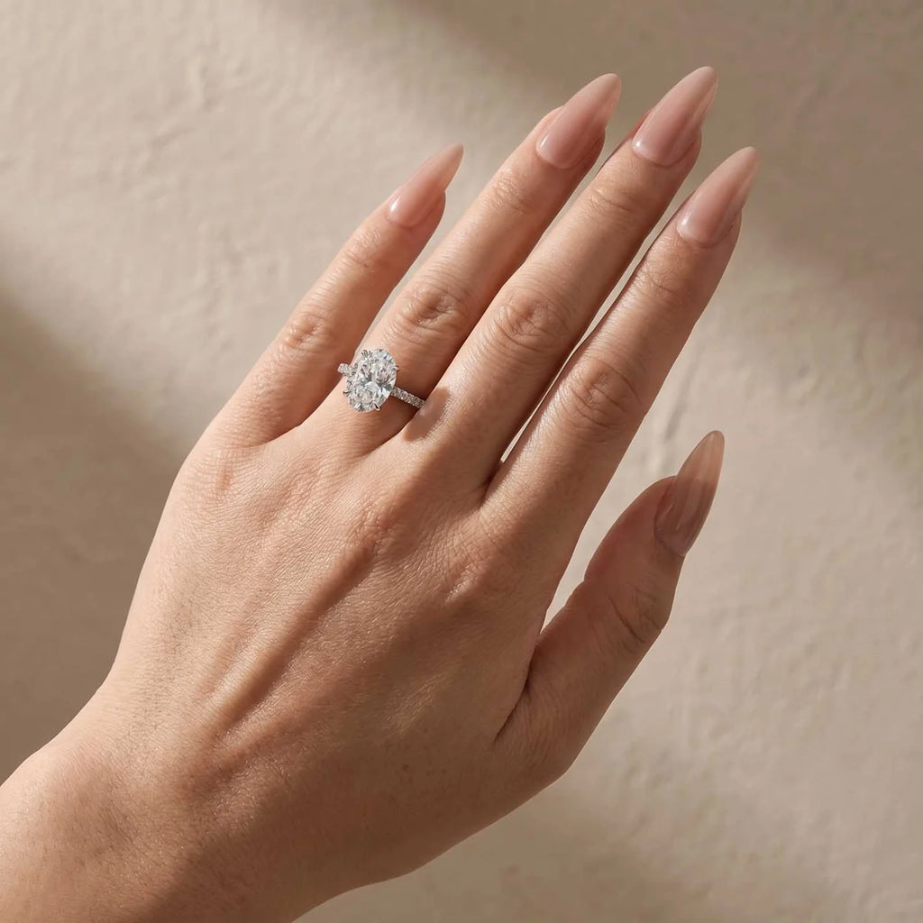4.0Ct Oval Cut Classic Hidden Halo Pavé Engagement Ring Promise Ring