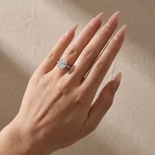 4.0Ct Oval Cut Classic Hidden Halo Pavé Engagement Ring Promise Ring