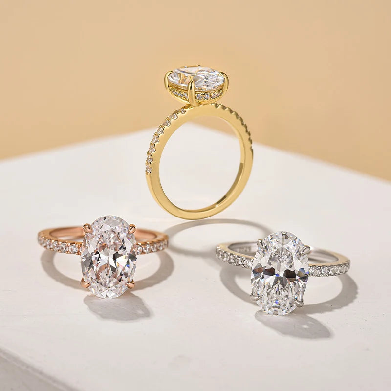 4.0Ct Oval Cut Classic Hidden Halo Pavé Engagement Ring Promise Ring