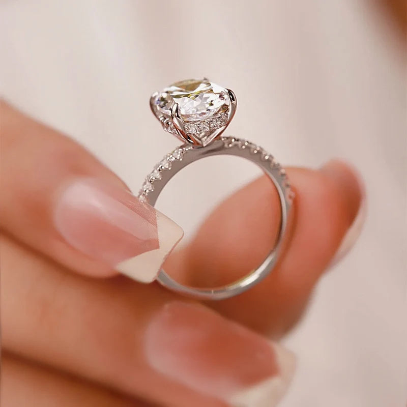 4.0Ct Oval Cut Classic Hidden Halo Pavé Engagement Ring Promise Ring