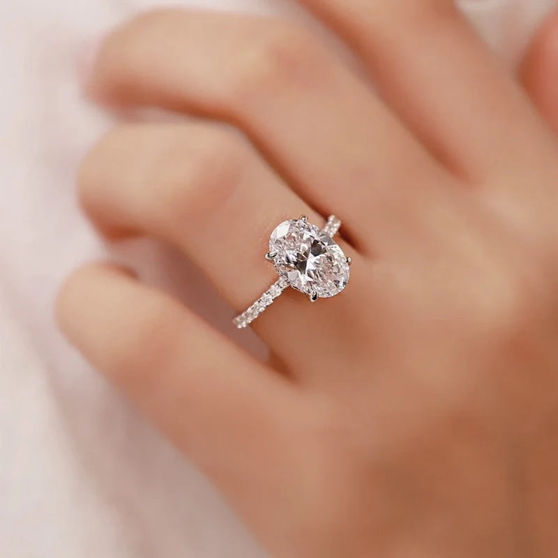 4.0Ct Oval Cut Classic Hidden Halo Pavé Engagement Ring Promise Ring
