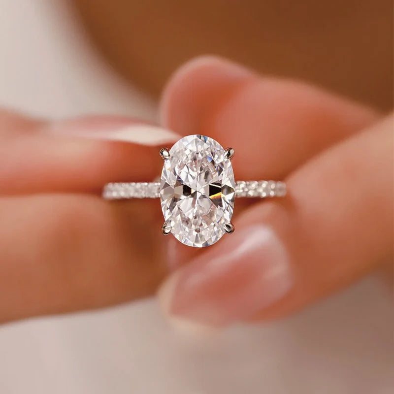 4.0Ct Oval Cut Classic Hidden Halo Pavé Engagement Ring Promise Ring