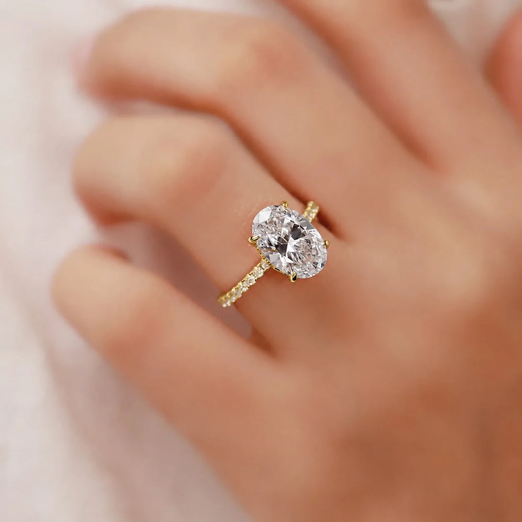4.0Ct Oval Cut Classic Hidden Halo Pavé Engagement Ring Promise Ring