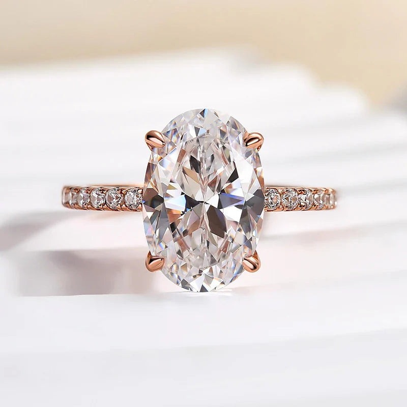4.0Ct Oval Cut Classic Hidden Halo Pavé Engagement Ring Promise Ring