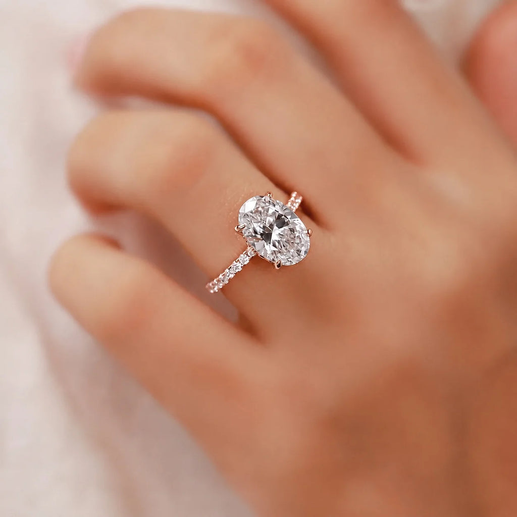 4.0Ct Oval Cut Classic Hidden Halo Pavé Engagement Ring Promise Ring