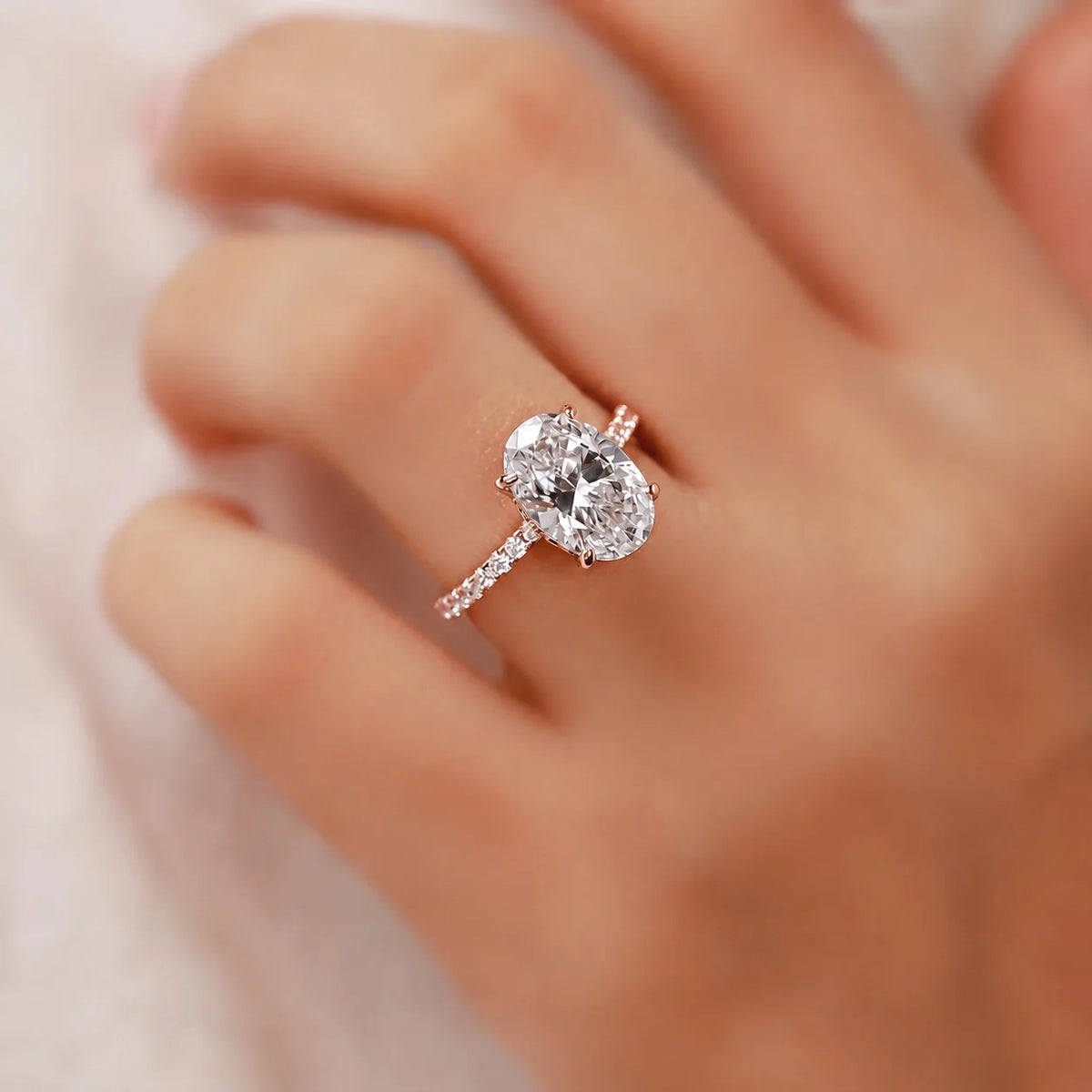 4.0Ct Oval Cut Classic Hidden Halo Pavé Engagement Ring Promise Ring