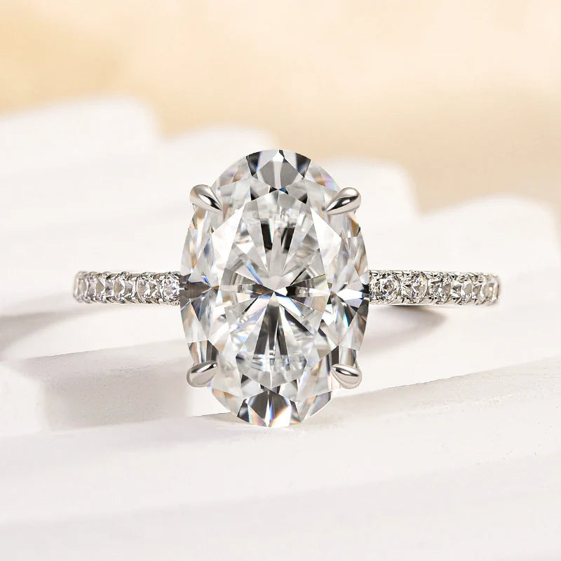 4.0Ct Oval Cut Classic Hidden Halo Pavé Engagement Ring Promise Ring