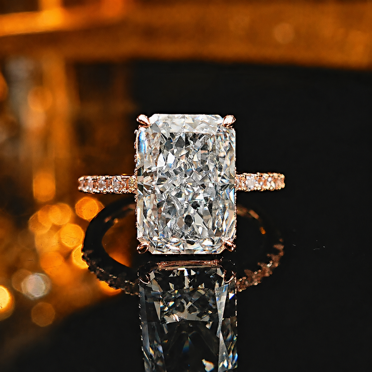 LAVEELLE Aurora 7CT radiant-cut pavé ring in rose gold