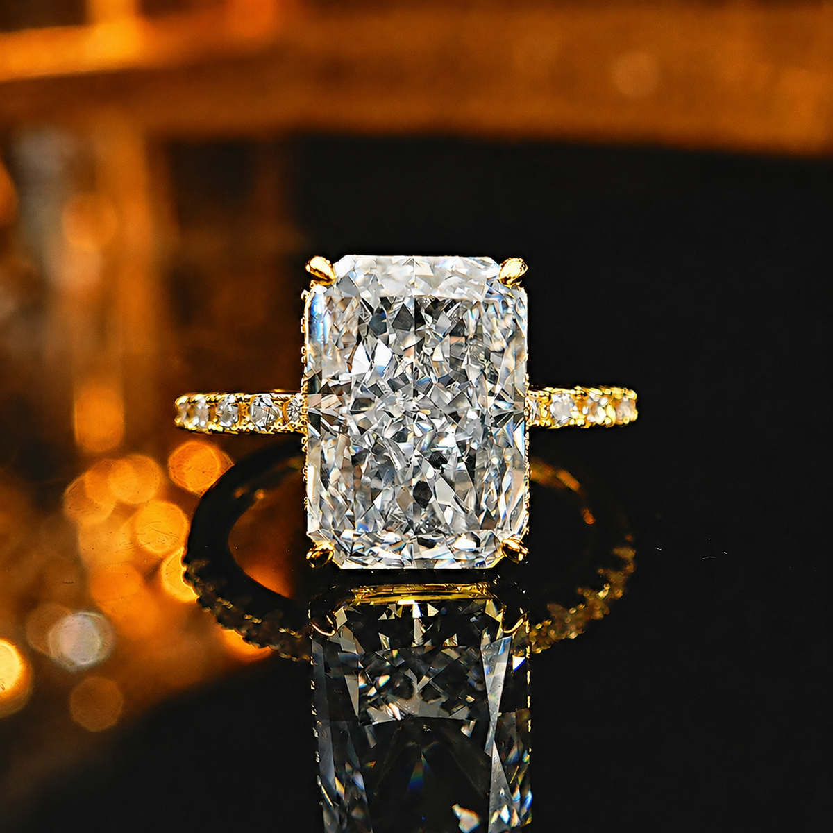 LAVEELLE Aurora 7CT radiant-cut pavé ring in yellow gold